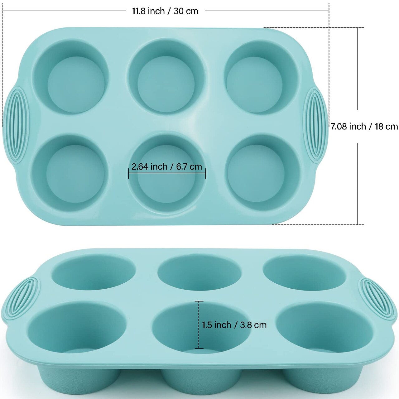 3 Pieces Silicone Muffin Pan - 6-Cavity Nonstick Baking Tray for Muffins, Cupcakes, Brownies and More - Food Grade and BPA Free - (Gray, Orange, Peacock Blue)